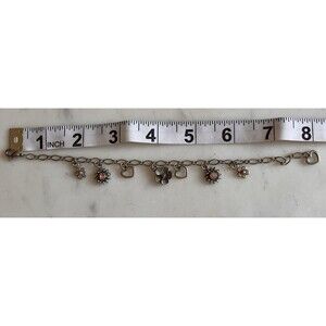 Silver tone Hearts and flowers charm bracelet - bouquet charm, pink enamel heart